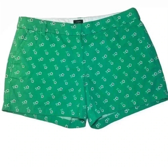 J Crew Floral Pattern Green Chino Shorts Size 12 - Picture 1 of 5